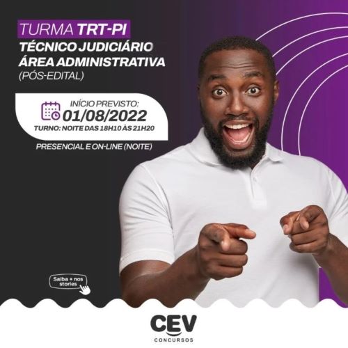 Abertas matrículas para turma TRT-PI no CEV Concursos